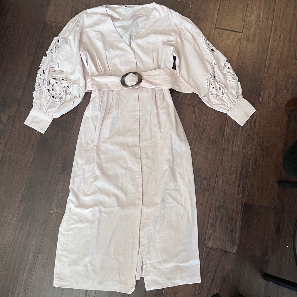 Topshop Light Pink Embroidered Sleeve Dress with Belt